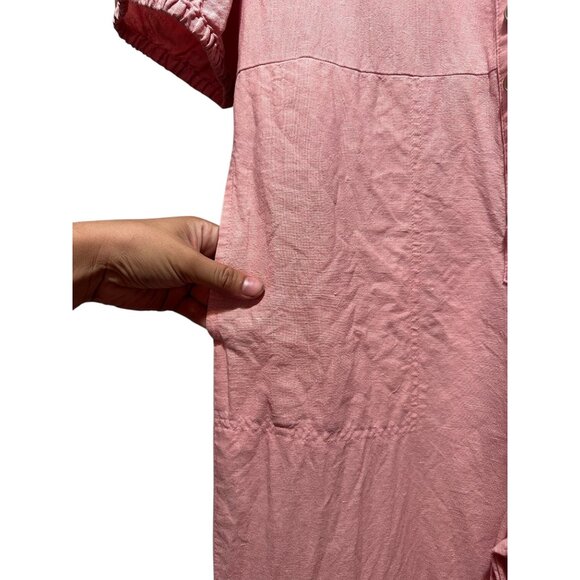 Madewell linen Puff Sleeves Jumpsuit Womens Medium Pink Straight Leg Button Down - Picture 15 of 16